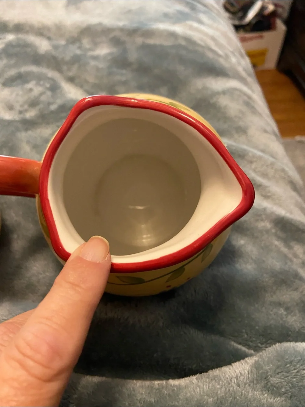 Pfaltzgraff Yellow Floral Creamer and Sugar Set with Red Trim